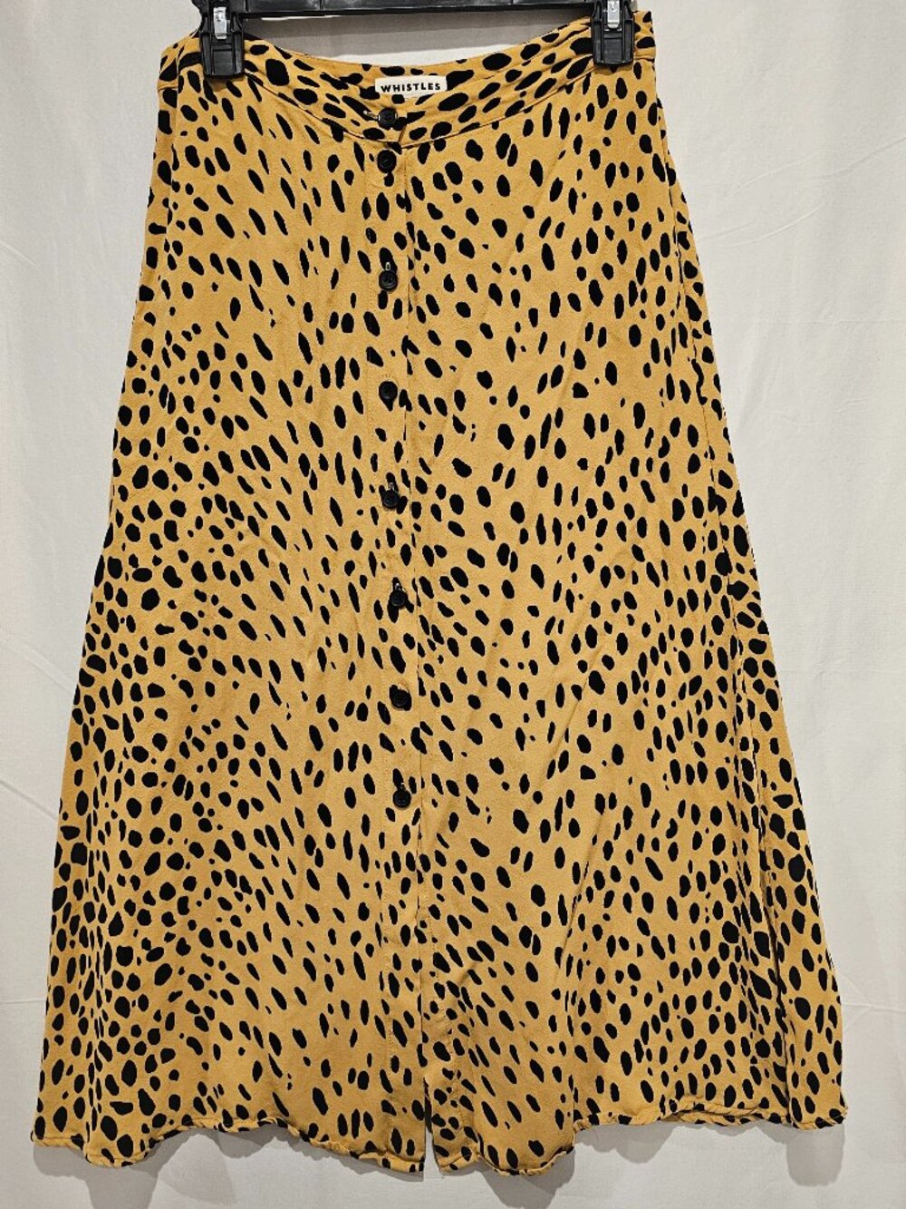 Whistles Women's Animal Print Button Front Midi Skirt US 6 UK 10 A-Line Leopard